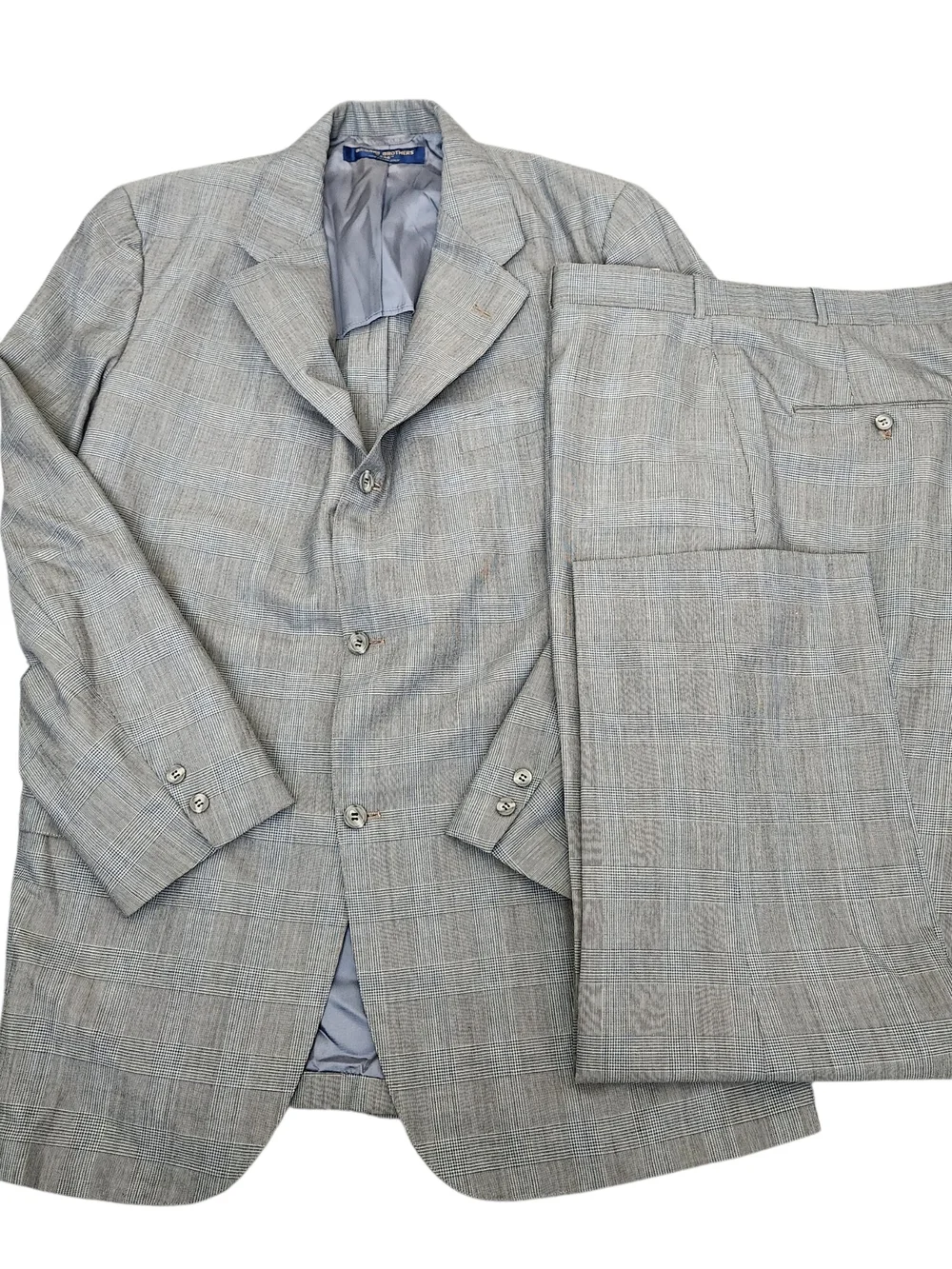 Vintage Brooks Brothers 346 Blazer Suit 44R Pants 39x28 Gray Glen Plaid Business